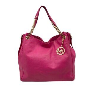 Michael Kors Pink Pebbled Leather Jet Set Chain Link Shoulder Bag